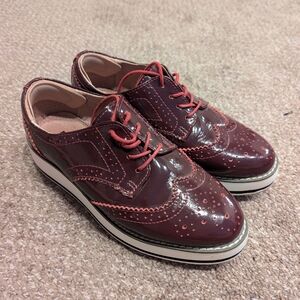 Platform Loafers, Burgundy Patent, US Size 8